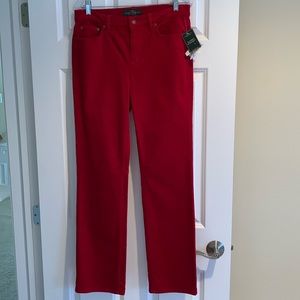 Red, corduroy classic straight pants.  Size 8 never worn. Lauren Jeans Company.